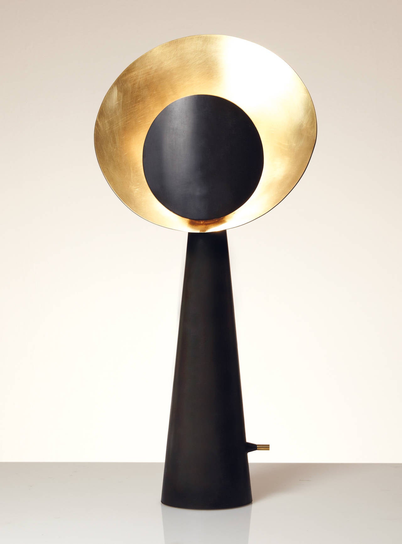 Blackened Large Brass Table Lamp with Gilded Reflector