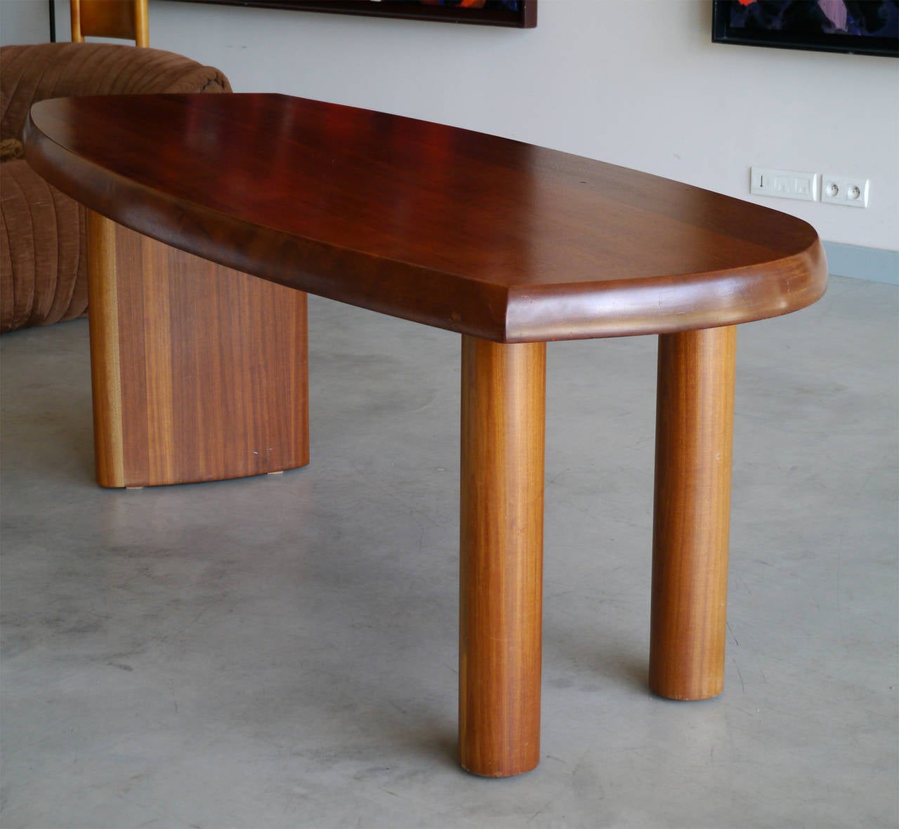 French Free-Form Table in Solid Makore Wood, France, circa 1950 For Sale