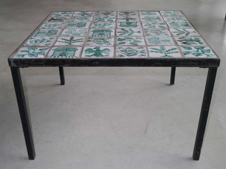 French Ceramic Low Table Attributed to Robert Picault, France, circa 1950s For Sale