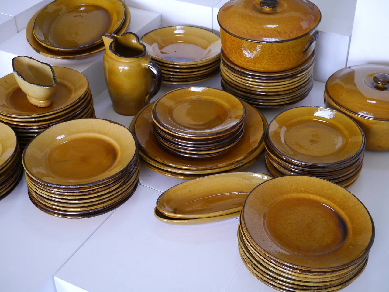 Country Set of 83 Aegitna Dishes by Saltalamacchia, Vallauris, circa 1950