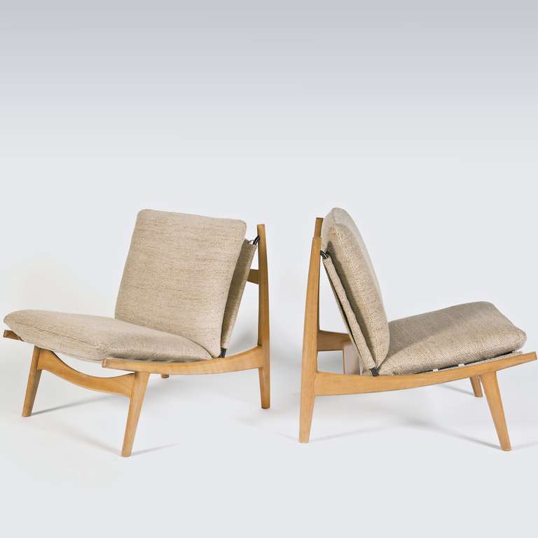 Mid-Century Modern Pair of Low Seats / Chauffeuses Designed by Joseph-André Motte