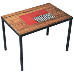 Side Table with Bamboo & Ceramic Tiles Top