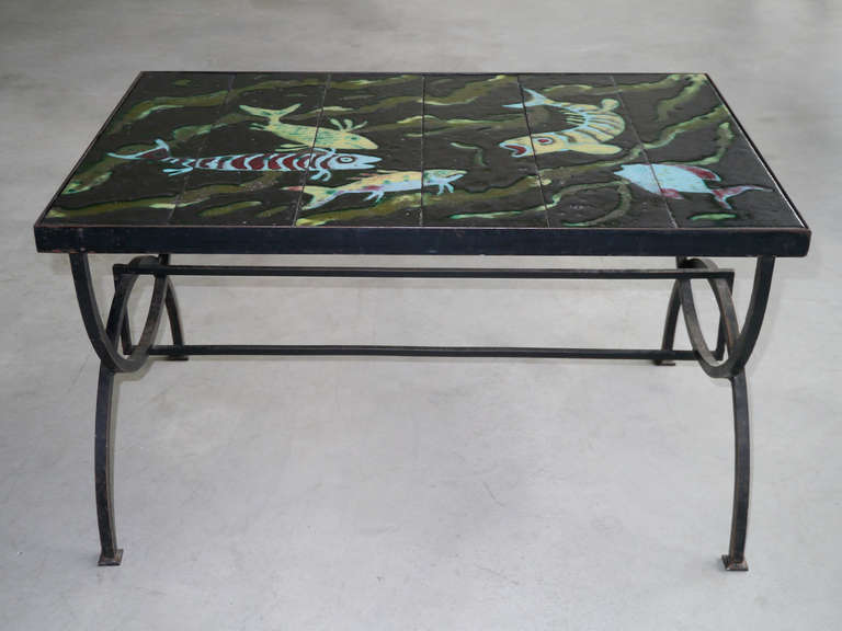 French Glazed Lava Low Table by Jacques Adnet, France, circa 1950