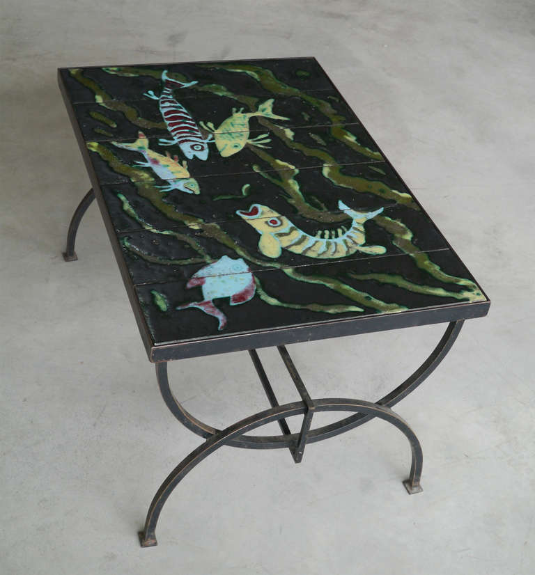 Glazed Lava Low Table by Jacques Adnet, France, circa 1950 In Excellent Condition In Saint Ouen, FR