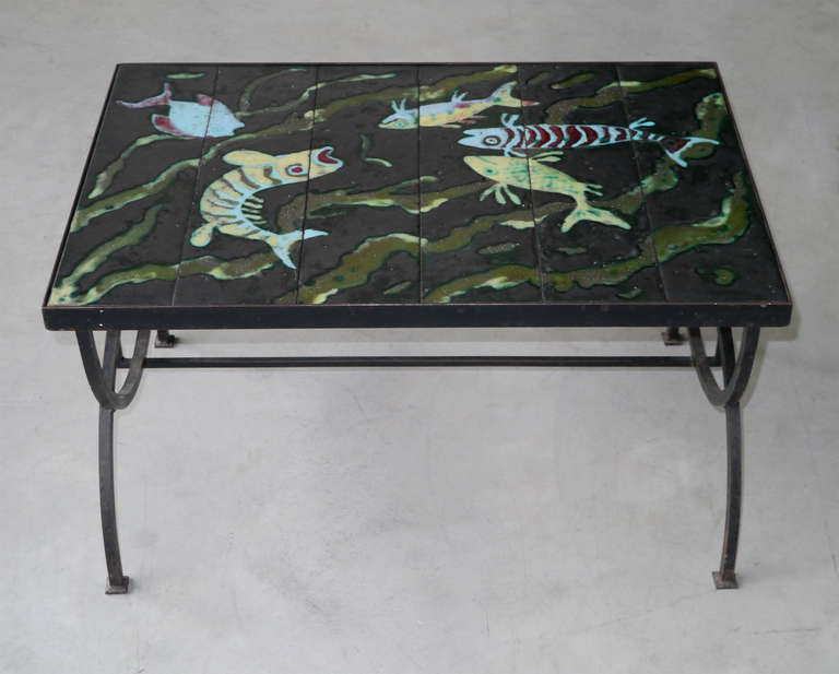 Mid-Century Modern Glazed Lava Low Table by Jacques Adnet, France, circa 1950