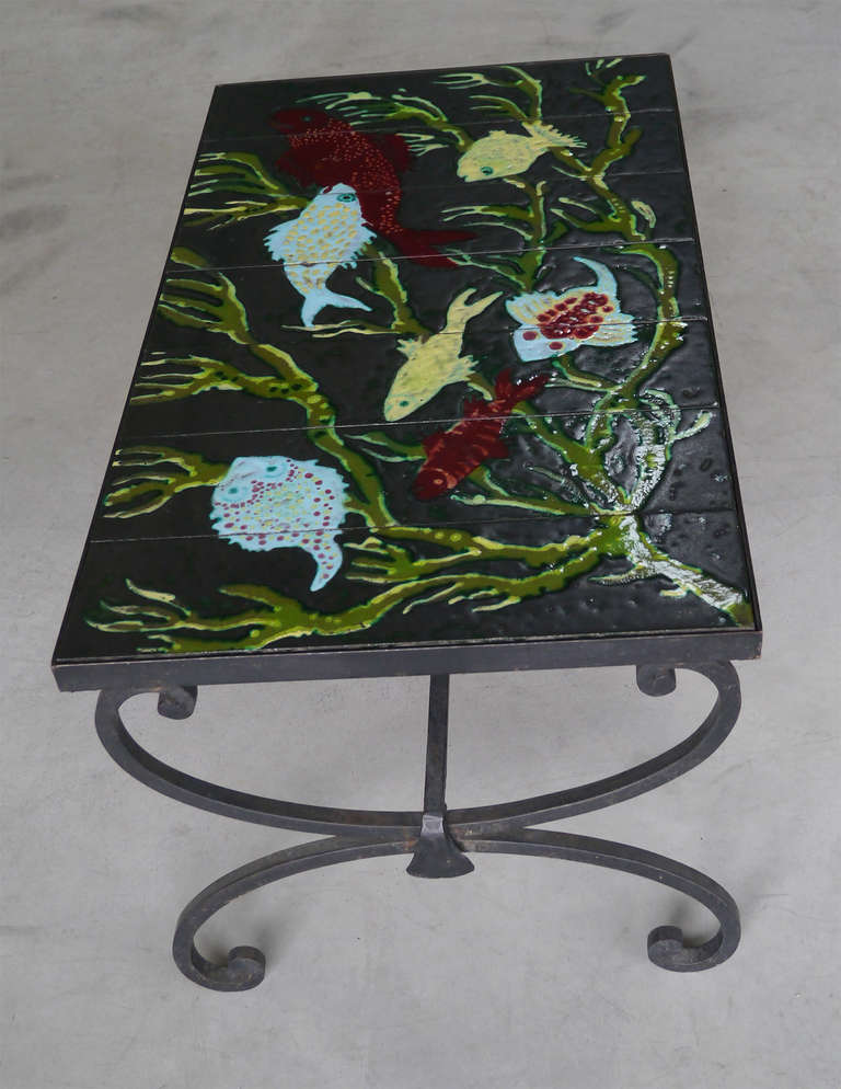 Glazed Lava Low Table by Jacques Adnet, France, circa 1950 In Excellent Condition In Saint Ouen, FR