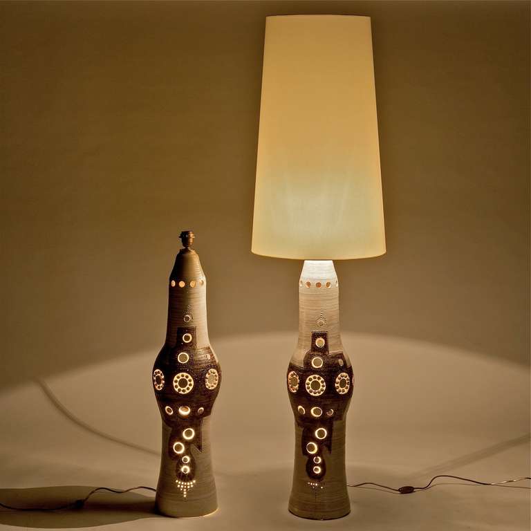 French Large Pair of Ceramic Floor Lamps by Georges Pelletier For Sale