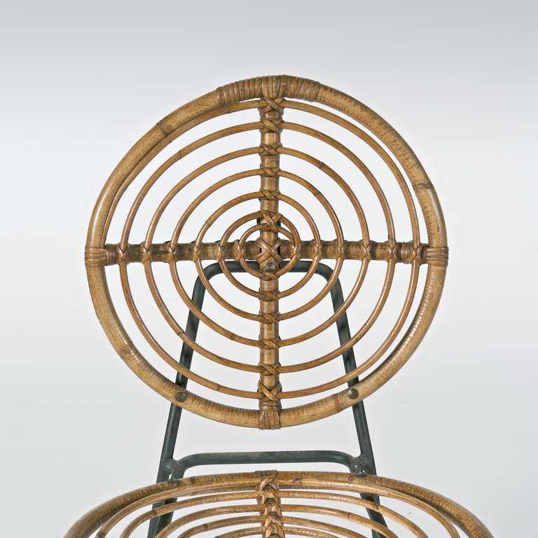 French Midcentury Rattan Chairs on Metal Frame by Thonet