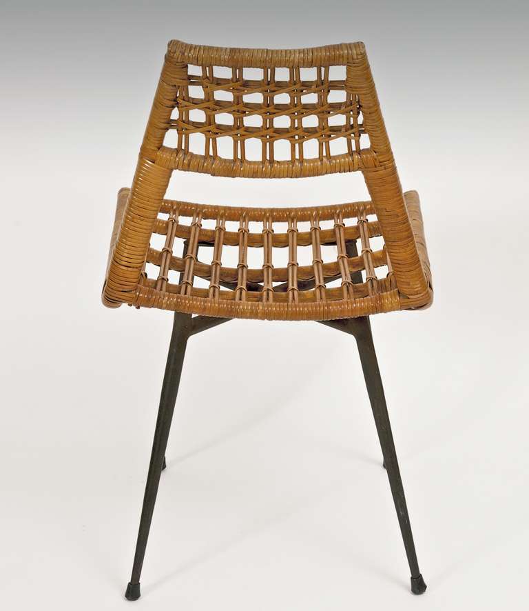 Mid-Century Modern Modernist Rattan Chairs on Metal Frame