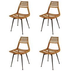 Modernist Rattan Chairs on Metal Frame