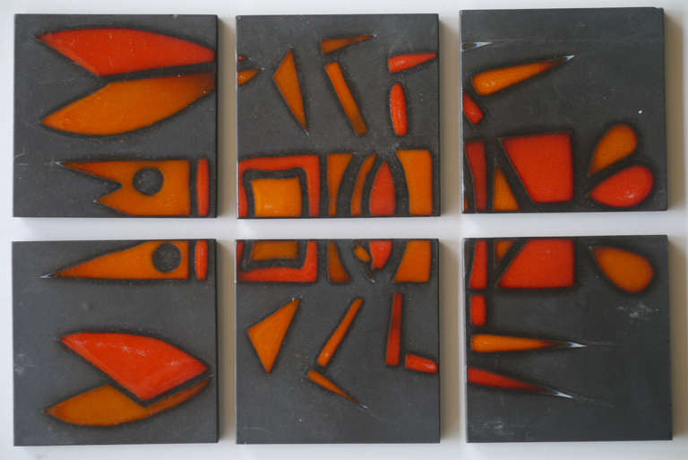 French Whole Set of Six Art Tiles by Roger Capron For Sale