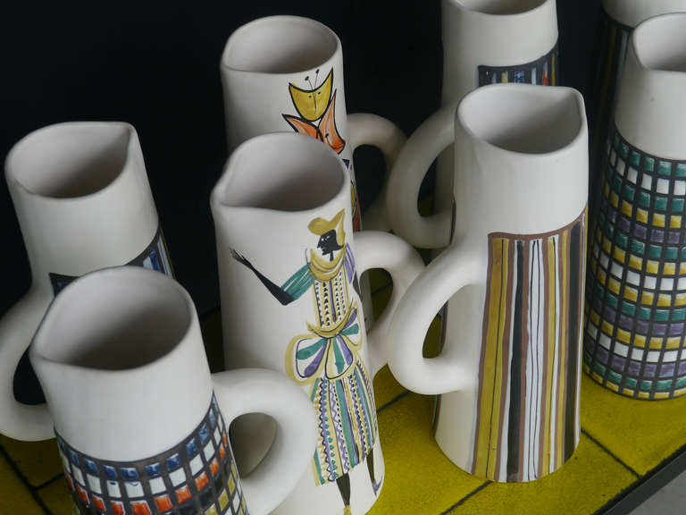 French Amazing Set of 12 Ceramic Jugs by Roger Capron, Vallauris, circa 1950 For Sale