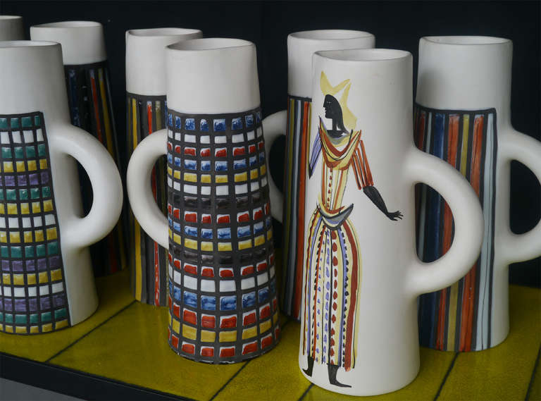 Amazing Set of 12 Ceramic Jugs by Roger Capron, Vallauris, circa 1950 In Excellent Condition For Sale In Saint Ouen, FR