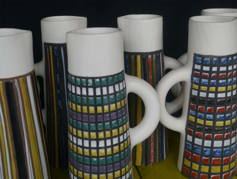 Mid-20th Century Amazing Set of 12 Ceramic Jugs by Roger Capron, Vallauris, circa 1950 For Sale