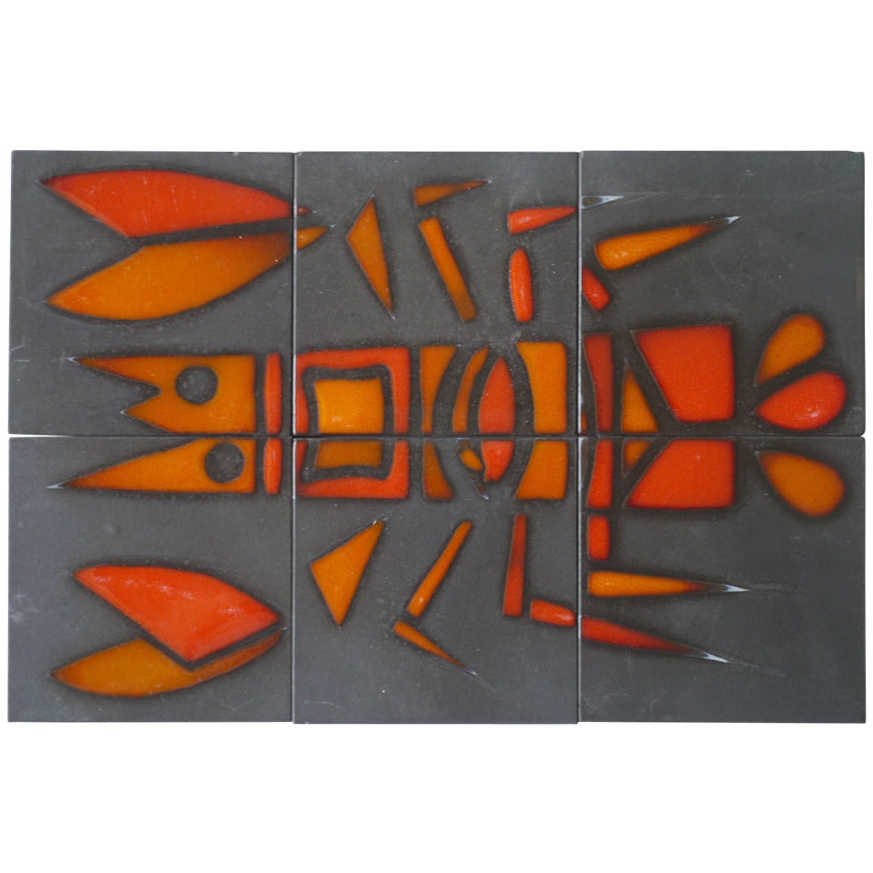 Whole Set of Six Art Tiles by Roger Capron For Sale