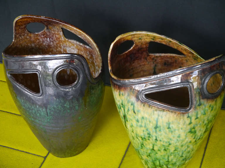 Pair of Sculptural Ceramic Vases by Accolay In Good Condition For Sale In Saint Ouen, FR