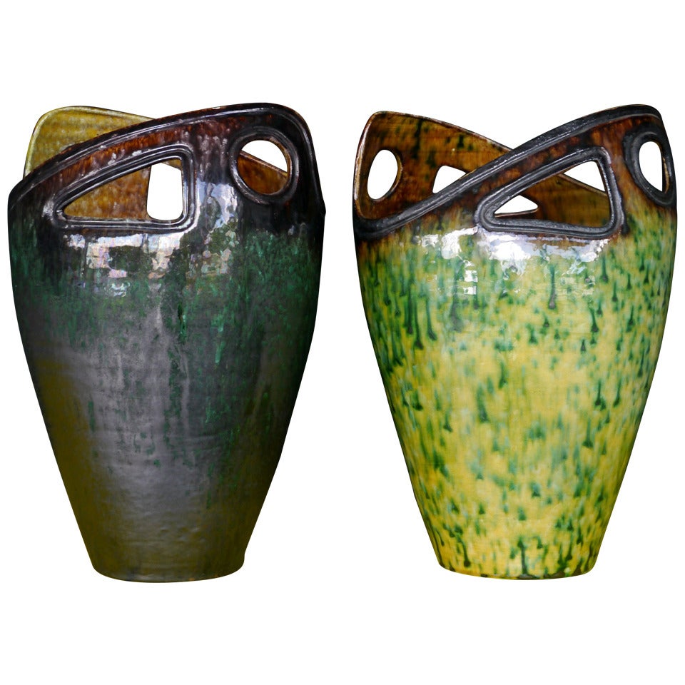 Pair of Sculptural Ceramic Vases by Accolay For Sale