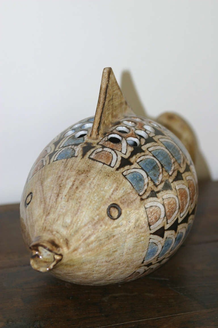 Rare 1960s Ceramic Fish Vase by Jean-Claude Malarmey, Vallauris In Excellent Condition For Sale In Saint Ouen, FR