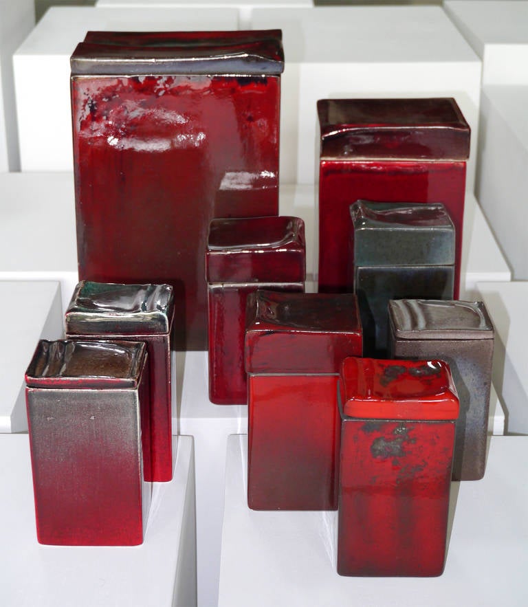 Glazed Group of Nine Ceramic Boxes by Jacques Barbier, France, 1976 For Sale