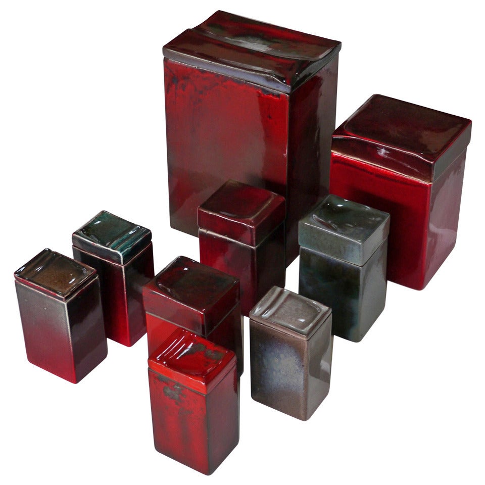 Group of Nine Ceramic Boxes by Jacques Barbier, France, 1976 For Sale