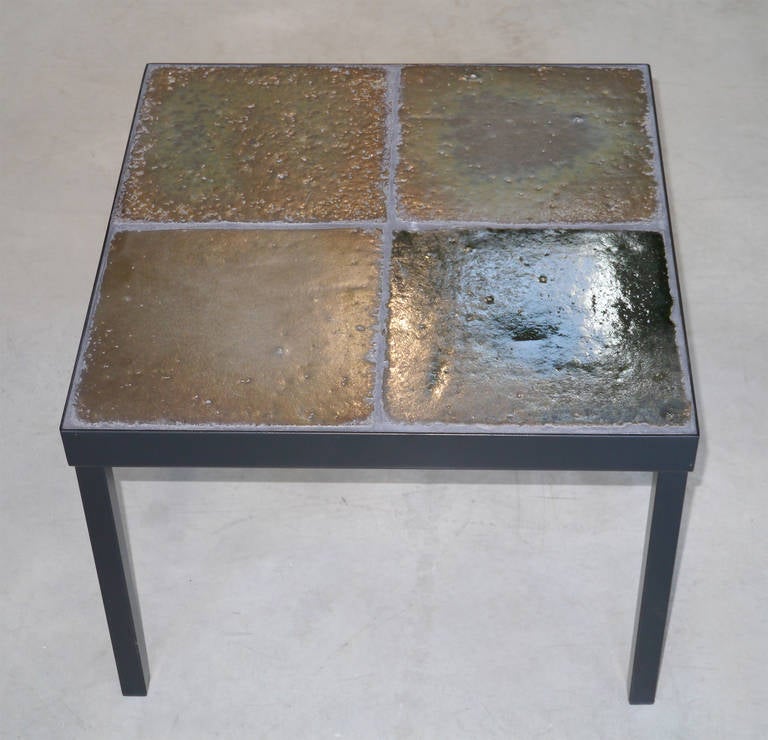 Modern 1960s Italian Glazed Lava Low Table For Sale