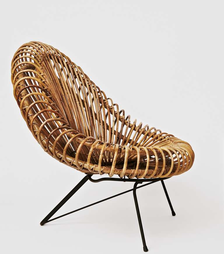 Mid-20th Century Bamboo and Rattan Lounge Chair In The Style of Janine Abraham & Dirk-Jan Rol