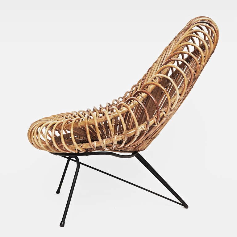 Steel Bamboo and Rattan Lounge Chair In The Style of Janine Abraham & Dirk-Jan Rol