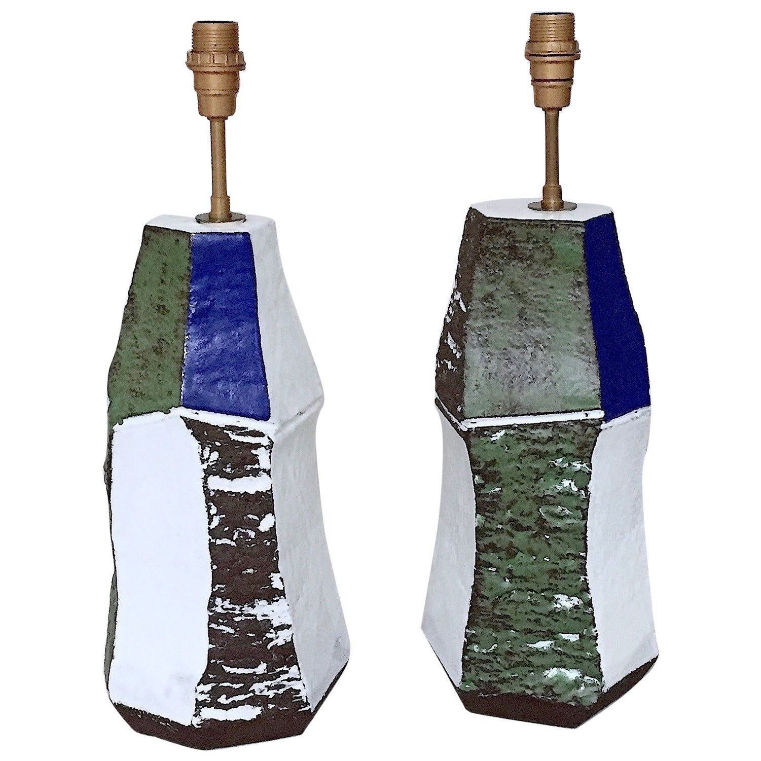 Pair of Faceted Ceramic Lamp-Bases