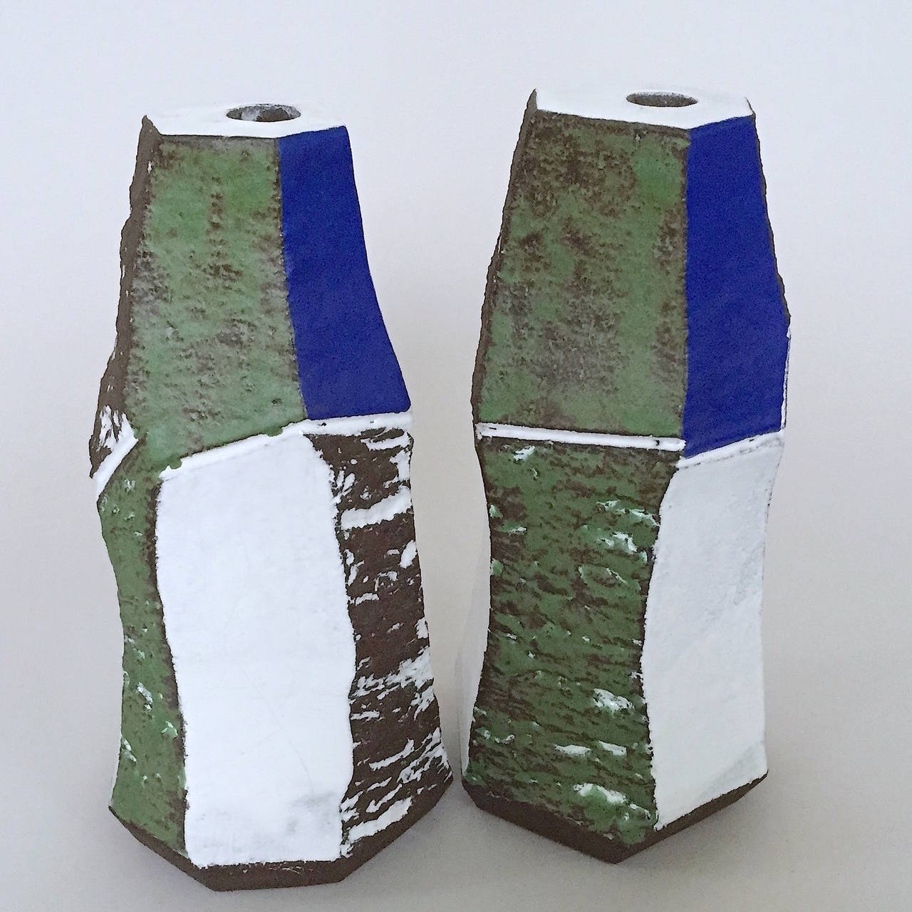 Contemporary Pair of Faceted Ceramic Lamp-Bases