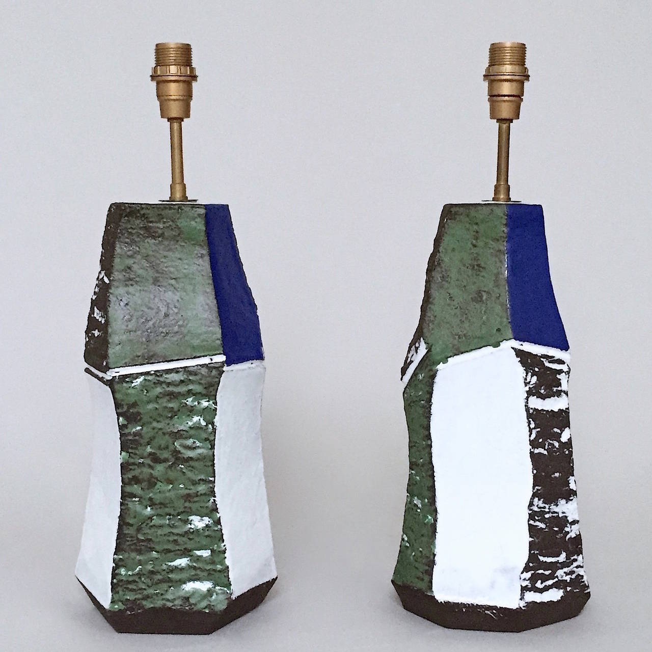 Pair of Faceted Ceramic Lamp-Bases 1