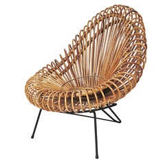 Bamboo and Rattan Lounge Chair In The Style of Janine Abraham & Dirk-Jan Rol