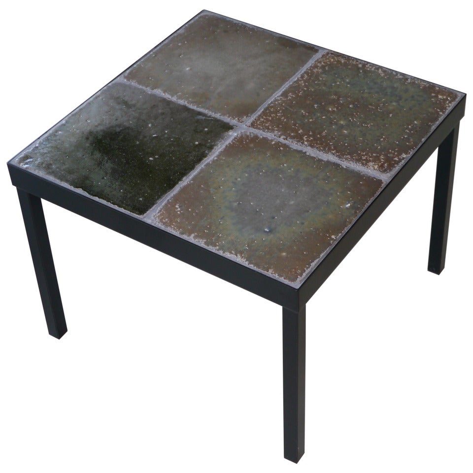 1960s Italian Glazed Lava Low Table For Sale