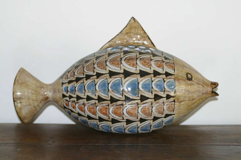 French Rare 1960s Ceramic Fish Vase by Jean-Claude Malarmey, Vallauris For Sale