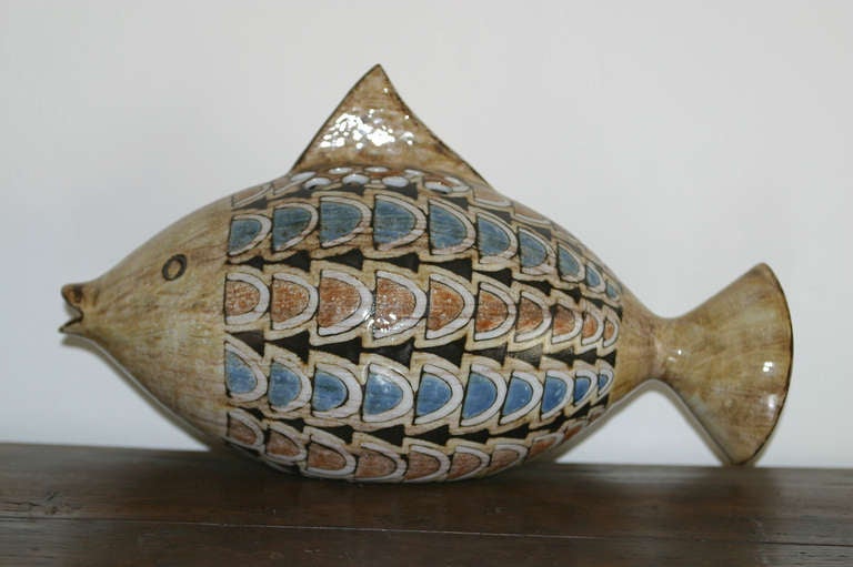 Mid-Century Modern Rare 1960s Ceramic Fish Vase by Jean-Claude Malarmey, Vallauris For Sale
