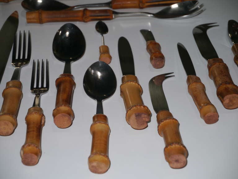 Mid-20th Century French Flatware Set with Bamboo Handles - Philippe Capelle - France - circa 1960