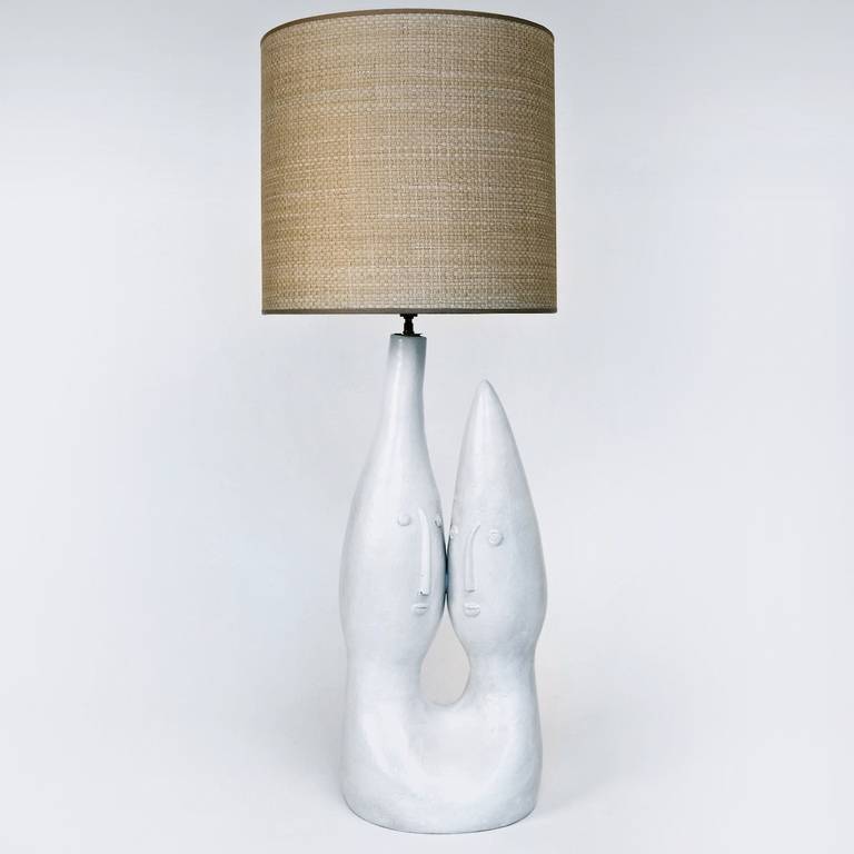 Important White Ceramic Sculpture or Lamp Base Signed by Dalo
