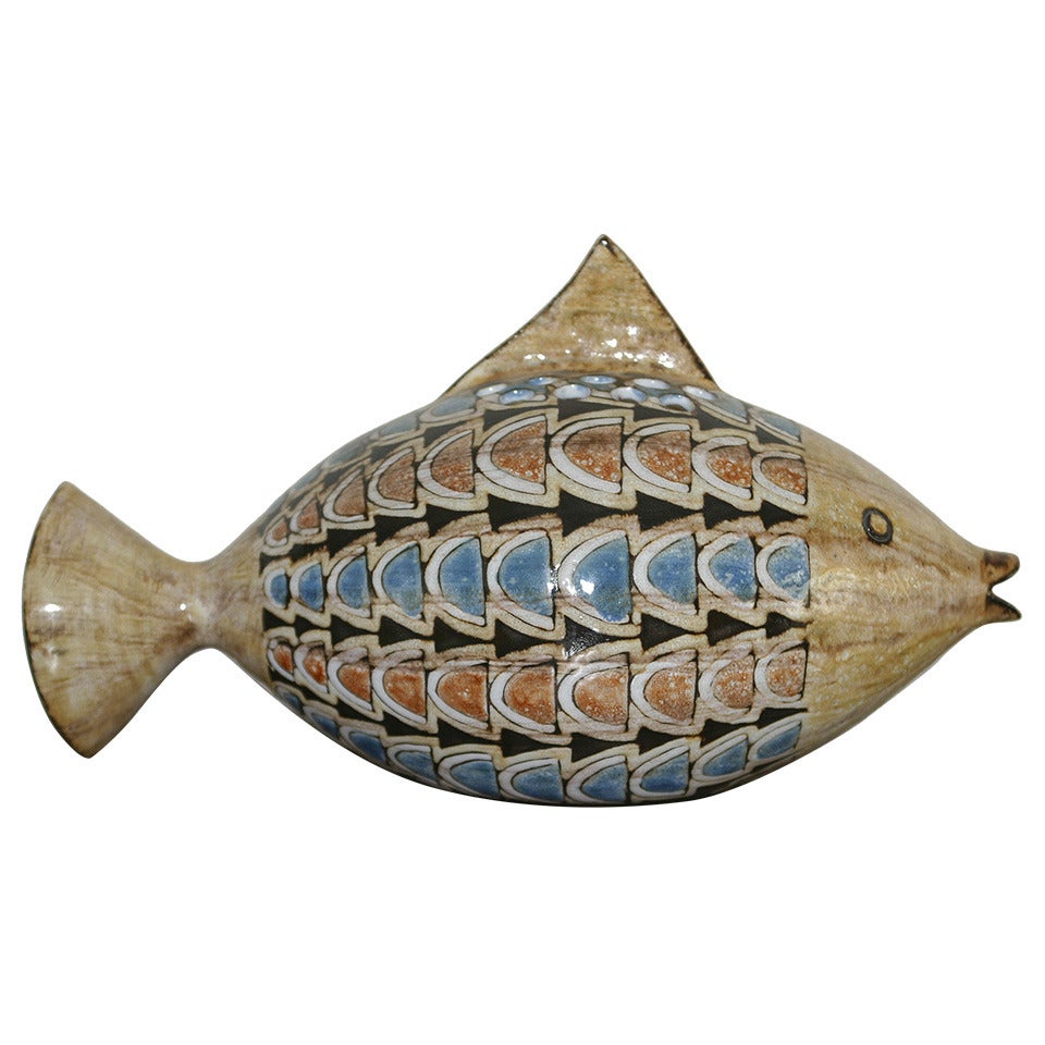 Rare 1960s Ceramic Fish Vase by Jean-Claude Malarmey, Vallauris For Sale