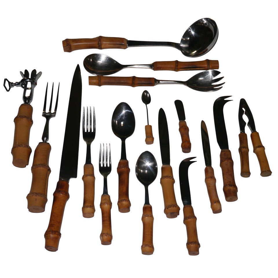French Flatware Set with Bamboo Handles - Philippe Capelle - France - circa 1960