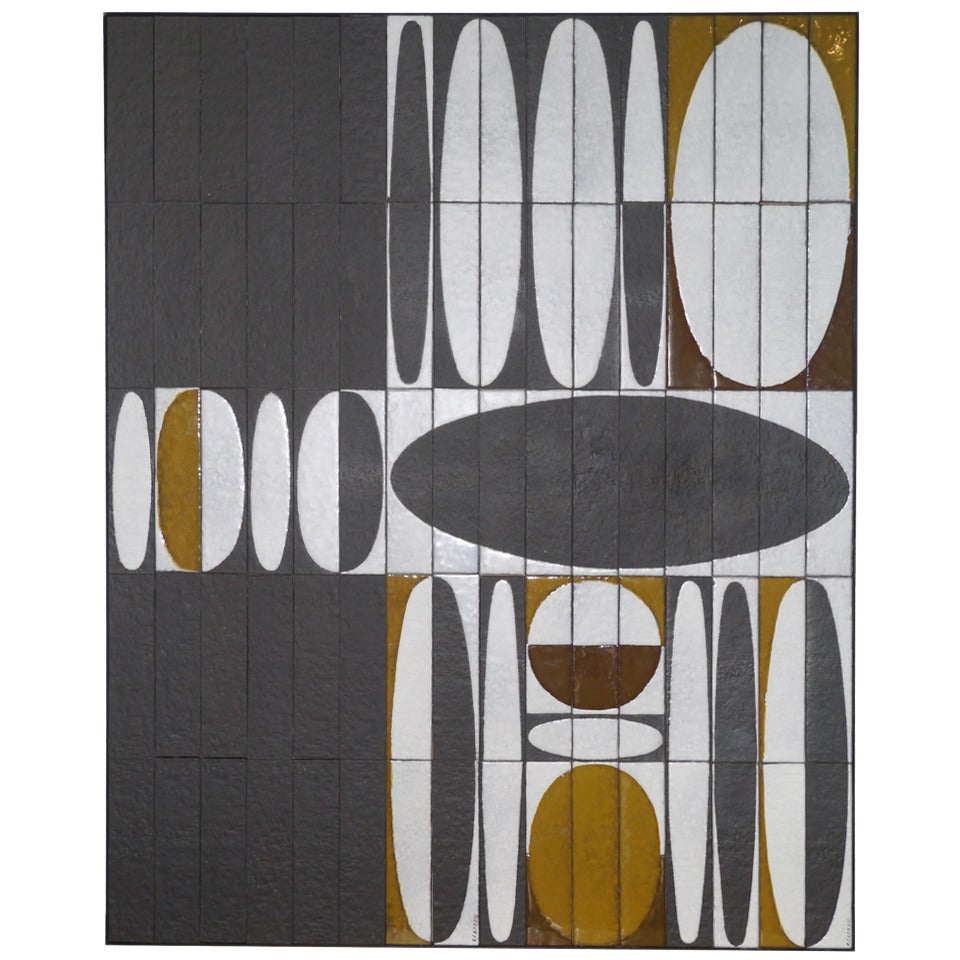 Roger Capron Wall Ceramic Panel "Ellipses" - Vallauris circa 1960 For Sale
