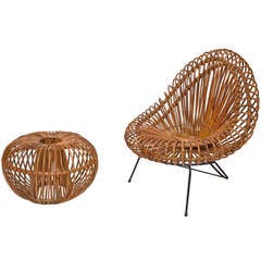 Rattan Lounge Chair and Ottoman In The Style of Janine Abraham & Dirk Jan Rol