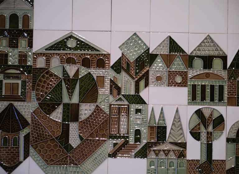 Roger Capron Wall Ceramic Panel "Le Village, " Vallauris, 1972