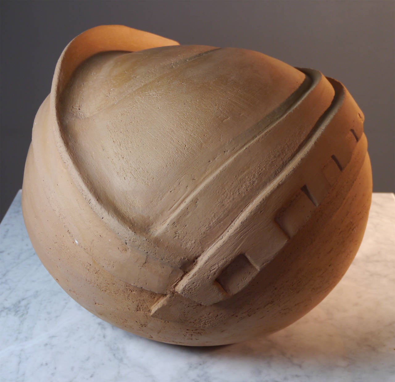 French Ocher Earth Ceramic Sculpture by Jacques Barbier, circa 1980 For Sale