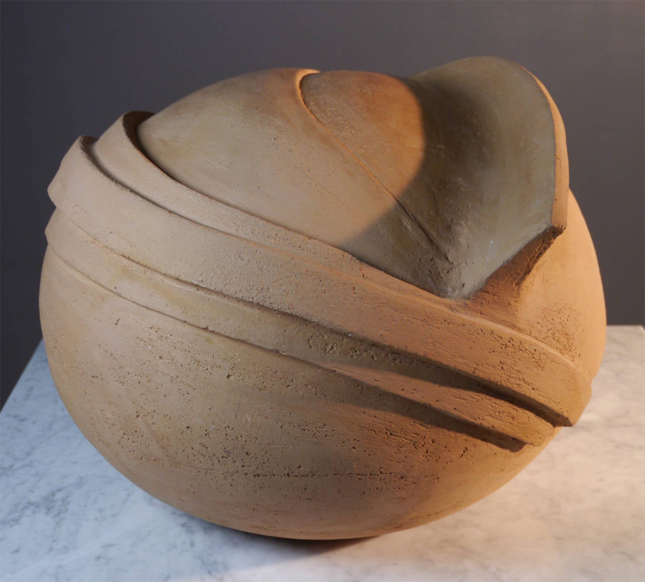Unglazed Ocher Earth Ceramic Sculpture by Jacques Barbier, circa 1980 For Sale