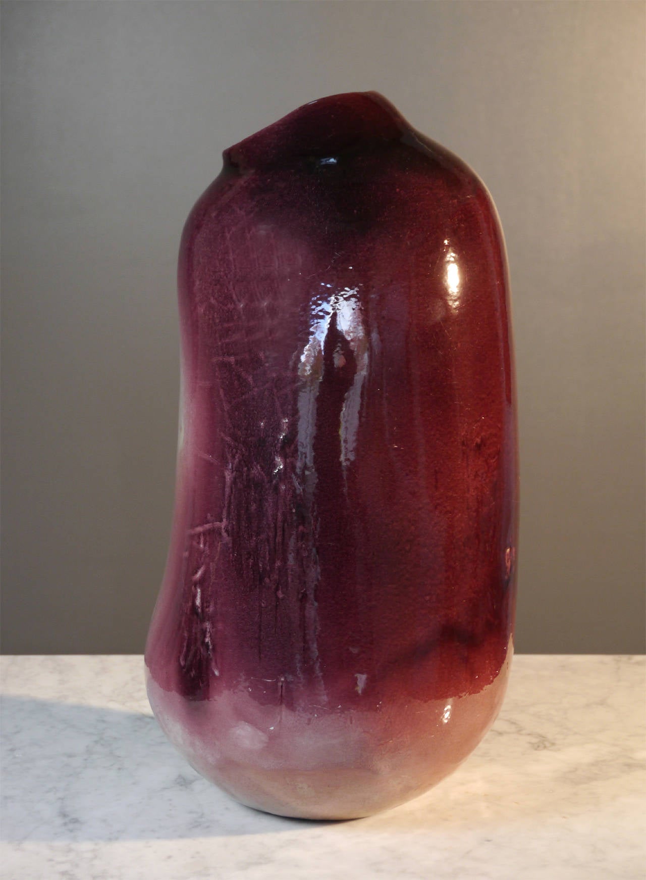 French Biomorphic Purple Vase by Jacques Barbier, 1982 For Sale