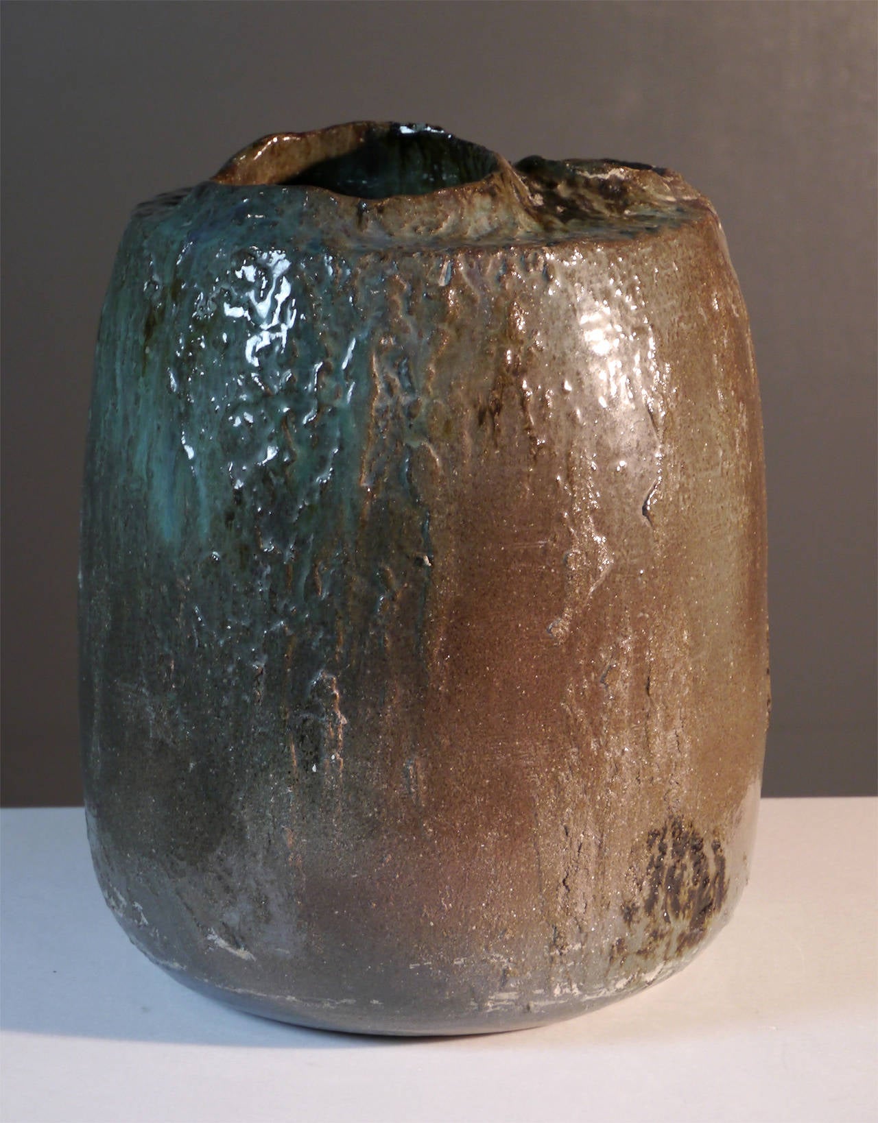 Unique and massive vase, dated 1982 from the shape range.

Manganese black earth with glossy glazes.

Known for his involvement in French artists defense and active member of the "Atelier des Métiers d'Art" exhibitions with Jacques