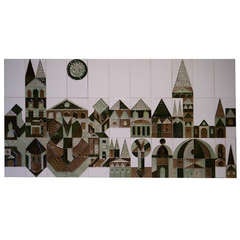 Roger Capron Wall Ceramic Panel "Le Village, " Vallauris, 1972