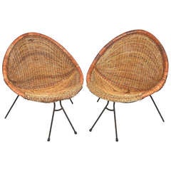 Pair of Vintage Wicker and Metal Chairs