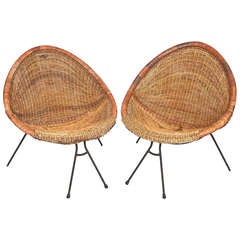 Pair of Vintage Wicker and Metal Chairs