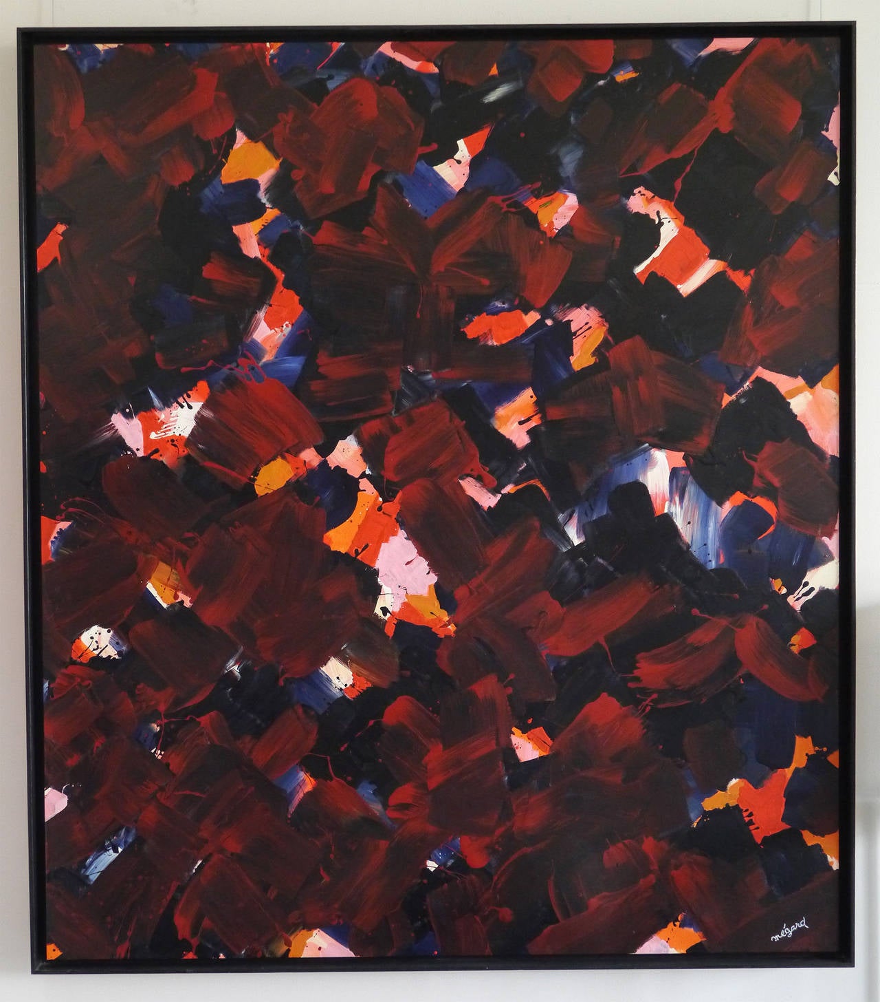 Canvas Jean Megard - Large Abstract Painting - France c. 1980 For Sale