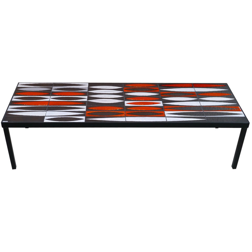 Coffee Table with Roger Capron Tiles, circa 1960 For Sale